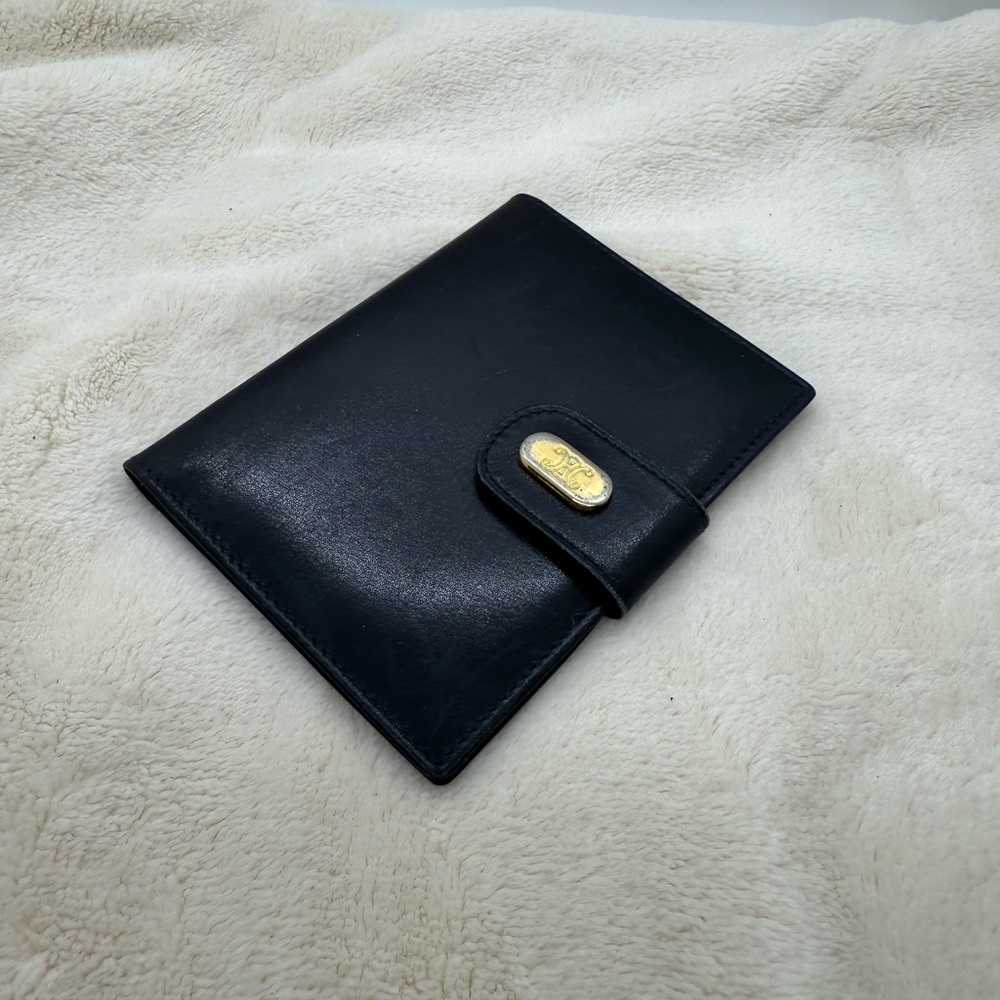 Celine Black Leather Card Holder with Gold Accent